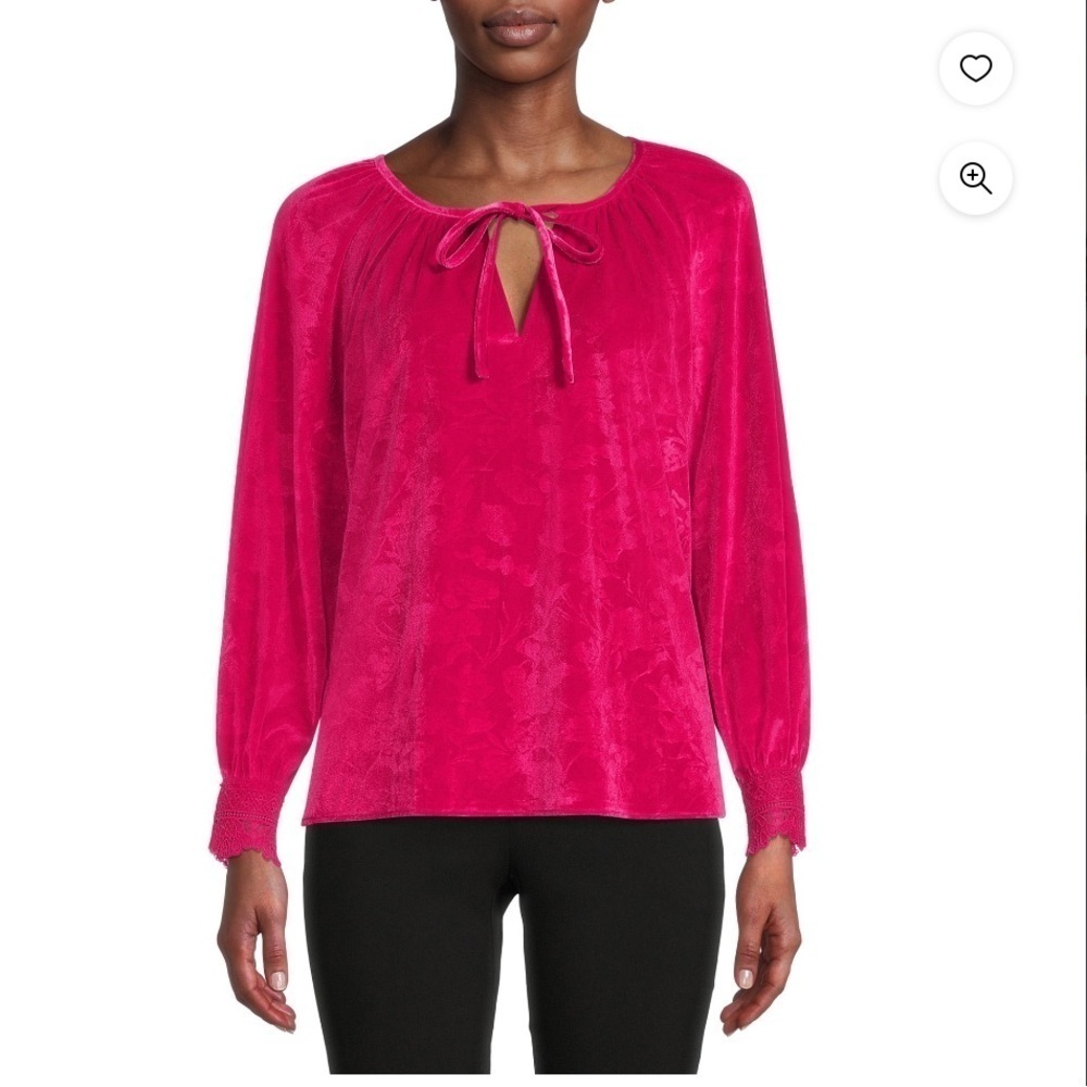 Pioneer Woman pink velvet blouse with lace cuffs Size XXXL